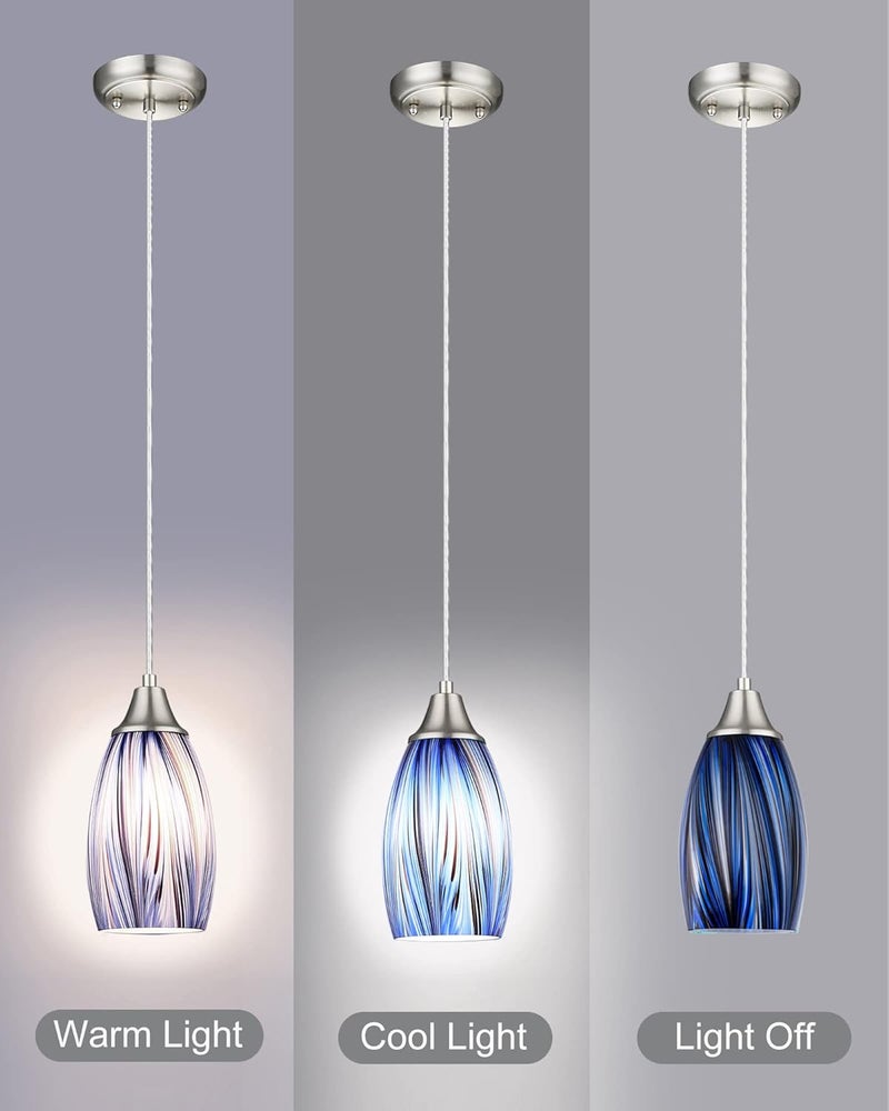 karyfine Dark Blue Glass Mini Pendant Lights for Kitchen Island 3Pack Blown Art Glass Pendant Lighting Shade Hanging Pendant Lights with Brushed Nickel Finish for Kitchen Over Sink,Dining Room - Image 4